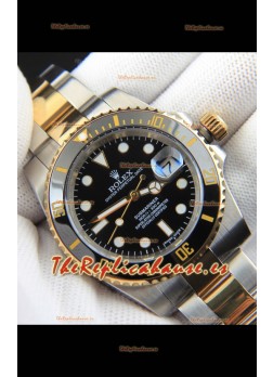 Rolex Submariner Reloj Réplica Japonés Caja Oro Amarillo en Dos Tonos Dial Negro 