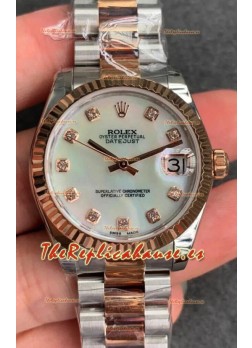 Rolex Datejust 31MM Movimiento ETA-2671 Reloj Réplica Suizo en Acero 904L Dial Perla Oyster Strap