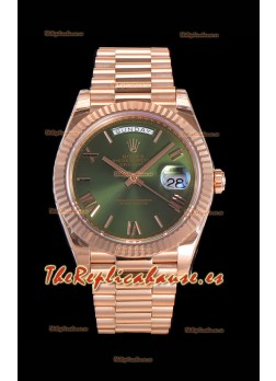Rolex Day Date Watch Dial Verde con Numerales de Hora en Numeros Romanos Movimiento Cal.3255 - Acero 904L