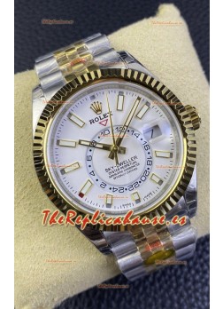Rolex Sky-Dweller REF# M336933 Dial Blanco Reloj en Caja de Acero 904L chapada en Oro Amarillo Réplica a Espejo 1:1