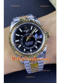 Rolex Sky-Dweller REF# M336933 Dial Negro Reloj en Caja de Acero 904L chapada en Oro Amarillo Réplica a Espejo 1:1