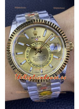Rolex Sky-Dweller REF# M336933 Dial Dorado Reloj en Caja de Acero 904L chapada en Oro Amarillo Réplica a Espejo 1:1