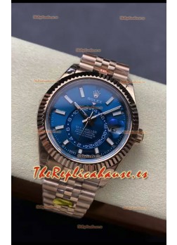 Rolex Sky-Dweller REF# 336935 Dial Azul Reloj en Oro Rosado Caja Acero 904L Réplica Espejo 1:1