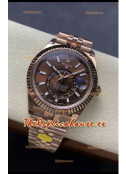 Rolex Sky-Dweller REF# 336935 Dial Marrón Reloj en Oro Rosado Caja Acero 904L Réplica Espejo 1:1