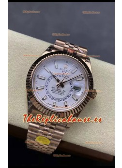 Rolex Sky-Dweller REF# 336935 Dial Blanco Reloj en Oro Rosado Caja Acero 904L Réplica Espejo 1:1