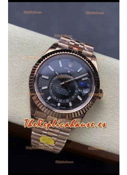 Rolex Sky-Dweller REF# 336935 Dial Negro Reloj en Oro Rosado Caja Acero 904L Réplica Espejo 1:1