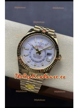 Rolex Sky-Dweller REF# 336935 Dial Blanco Reloj en Oro Amarillo Caja Acero 904L Réplica Espejo 1:1