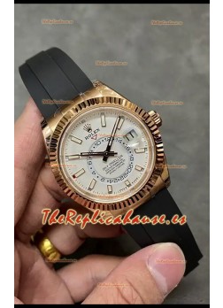Rolex Sky-Dweller REF# M326235 Dial Blanco Reloj Oro Rosado Caja Acero 904L Réplica Espejo 1:1