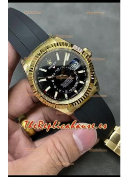 Rolex Sky-Dweller REF# M336235 Dial Negro Reloj Oro Amarillo Caja Acero 904L Réplica Espejo 1:1