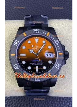 Rolex Submariner Reloj Edición Especial DiW con Revestimiento DLC Bisel Carbono Dial Naranja
