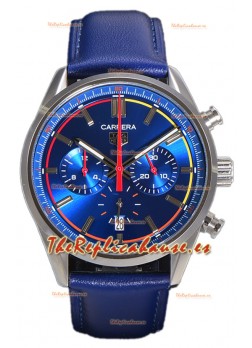 Tag Heuer Carrera Movimiento Cuarzo Suizo Replica en Dial Azul - Correa Piel Azul