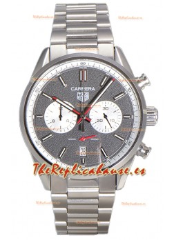 Tag Heuer Carrera Cronógrafo 43 Reloj Réplica Cuarzo Suizo Dial Gris Correa Acero