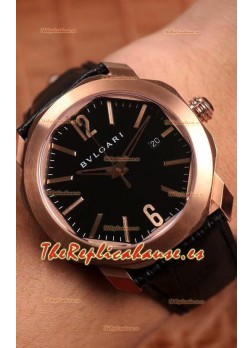 Bvlgari Octo Edición Roma Reloj Réplica a Espejo 1:1 en Oro Rosado - Dial Negro
