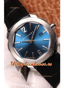 Bvlgari Edición Octo Roma Reloj Réplica a espejo 1:1 Caja en Acero 904L - Dial Azul Correa de Piel