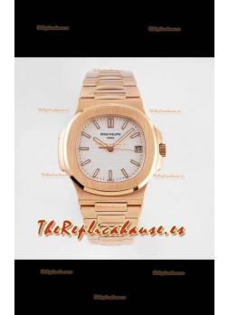 Patek Philippe Nautilus 5711/1R-001 Reloj Réplica a Espejo 1:1 En Acero 904L Oro Rosado Dial Blanco