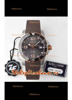 Longines HydroConquest 1:1 Swiss Replica Watch in Gris Dial Rubber Strap Oro Rosado Bezel