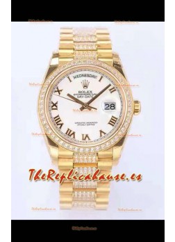 Rolex Day Date Presidential Reloj Oro Amarillo 18K 36MM - Dial Blanco en Romanos Calidad a Espejo 1:1