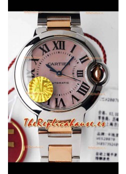 Ballon De Cartier Reloj Suizo Automático Calidad a Espejo 1:1 33MM Caja Oro Rosado dos Tonos Dial Rosado