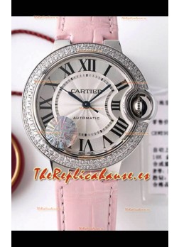 Ballon De Cartier Reloj Suizo Automático Calidad a Espejo 1:1 33MM Caja en Acero Inoxidable - Bisel con Diamantes