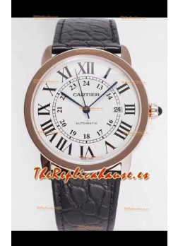 Ronde De Cartier Reloj Réplica Suizo - Oro Rosado Dial Blanco