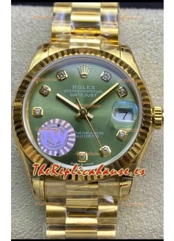 Rolex Datejust 278278 31MM Reloj Réplica Suizo en Acero 904L Oro Amarillo Dial Verde - Réplica a Espejo 1:1