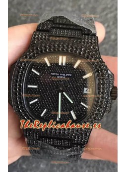 Patek Philippe Nautilus 5711 Revestimiento Negro Venom PVD Diamonds Reloj Réplica Suizo Dial Negro