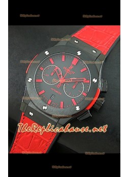 Hublot Classic Fusion Swiss Watch, estuche en PVD y malla roja