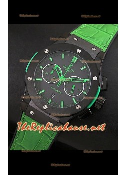 Hublot Classic Fusion Swiss Watch, estuche en PVD y malla verde