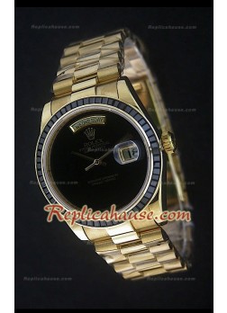 Rolex DayDate Reproducción Reloj Suizo en Oro Amarillo y Esfera de color Negro