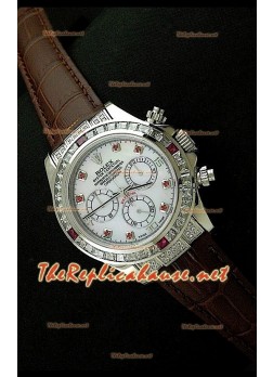 Rolex Daytona Reloj Cosmógrafo con Movimiento Suizo 7750 y Correa de Piel Marrón