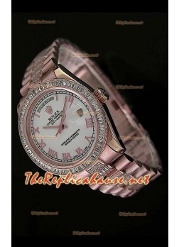 Rolex Daydate Reproducción Reloj Suizo - Reloj medianode 37MM - Esfera Blanca Everose 