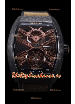 Franck Muller Vanguard Skeleton Tourbillon Reloj Réplica Suizo Negro Carbono