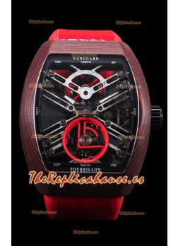 Franck Muller Vanguard Skeleton Tourbillon Reloj Réplica Suizo Rojo Carbono