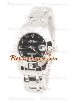 Datejust Rolex Reloj Suizo de imitación en acero inoxidable y Dial Negro - 34MM