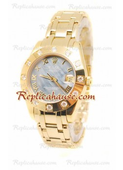 Pearlmaster Datejust Rolex Reloj Japonés en Oro Rosa y Dial Perlado - 34MM