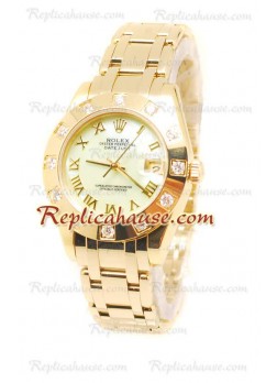 Pearlmaster Datejust Rolex Reloj Japonés en Oro Amarillo con Dial Verde Perlado- 34MM