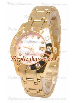 Pearlmaster Datejust Rolex Reloj Japonés en Oro Amarillo con Dial Rosa Perlado - 34MM