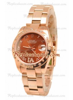Datejust Rolex Reloj Japonés en Oro Rosa y Dial Marrón - 36MM