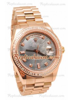 Rolex Day Date II Dial color Perla Rose Gold Reloj Bisel de diamantes 43MM