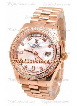 Rolex Day Date II Dial rosa perlado Rose Gold Reloj Bisel de diamantes, 44MM 41MM