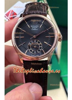Reloj Rolex Superclon Cellini 50525 con esfera negra guilloché y oro rosa