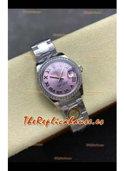 Reloj Rolex Superclon Datejust de 31 mm con esfera rosa y números romanos, modelo Oyster Superclon
