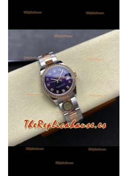 Reloj Rolex Superclon Datejust de 31 mm con esfera azul y caja Oyster de oro rosa