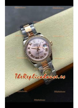 Reloj Rolex Superclon Datejust de 31 mm con esfera rosa y caja Oyster de oro rosa