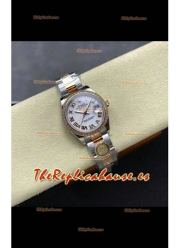 Reloj Rolex Superclon Datejust de 31 mm con esfera blanca y caja Oyster de oro rosa