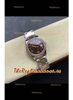 Reloj Rolex Superclon Datejust de 31 mm con esfera marrón y caja Oyster de oro rosa