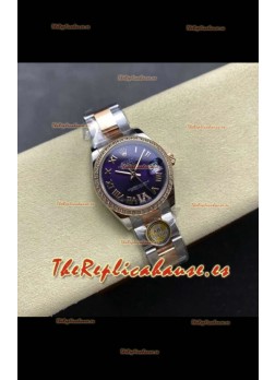 Reloj Rolex Superclon Datejust de 31 mm con esfera azul y caja Oyster de oro rosa