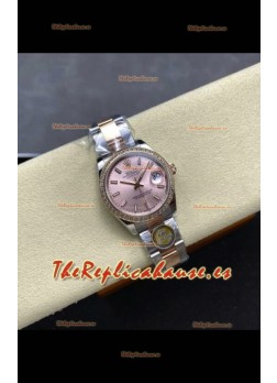 Reloj Rolex Superclon Datejust de 31 mm con esfera rosa y caja Oyster de oro rosa