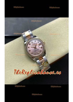 Reloj Rolex Superclon Datejust de 31 mm con esfera rosa y caja Oyster de oro rosa