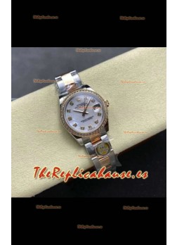 Reloj Rolex Superclon Datejust de 31 mm con esfera perlada y caja Oyster de oro rosa